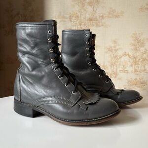 Vintage Laredo gray leather Kiltie roper lace up western whimsigoth boots 6.5